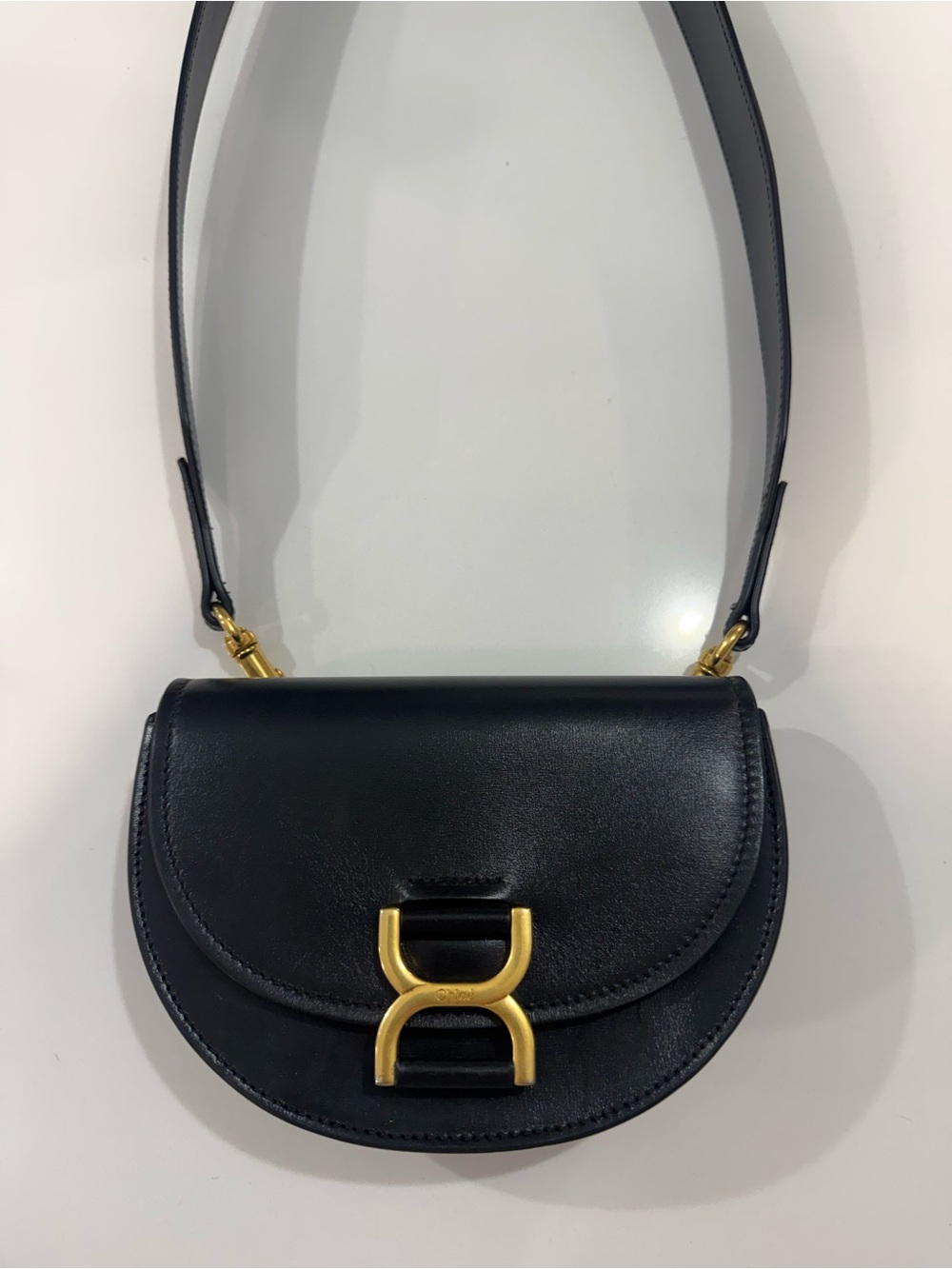 Chloe Black Leather Crossbody with Gold Hardware